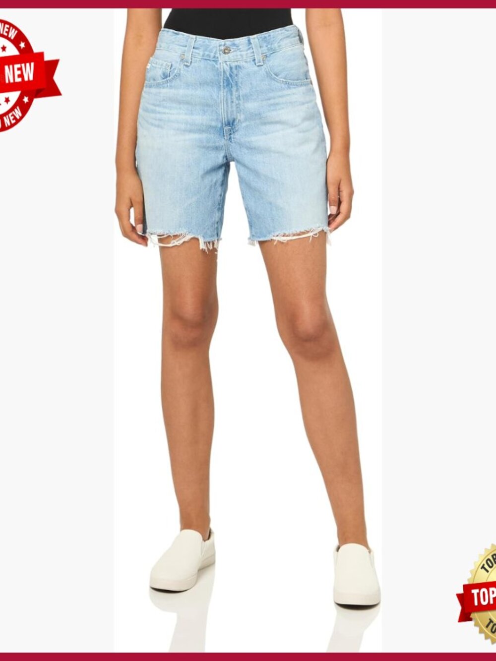 High Rise Slouchy Denim Shorts 5 Pockets Zip Fly Cotton